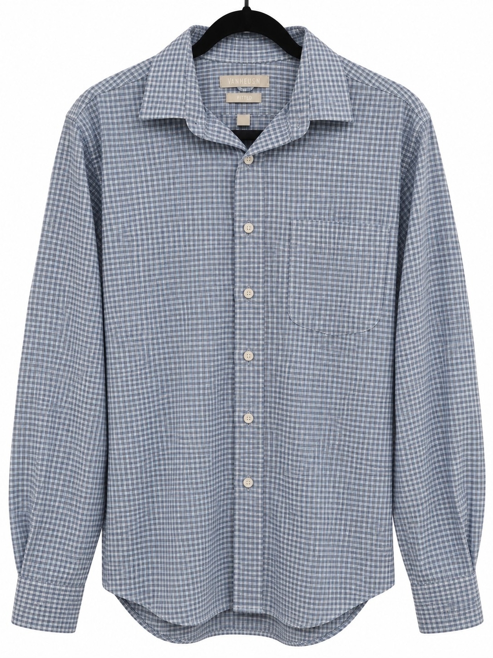 Van Heusen Men’s 16.5 34/35 Fitted Blue Check Wrinkle Free Dress Shirt